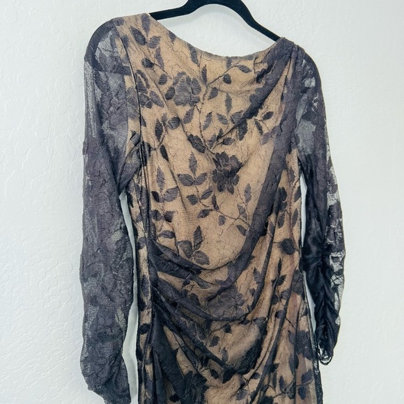 Oscar de la Renta Black Floral Lace Ruched Midi Sheath Dress 8 - Picture 3 of 9